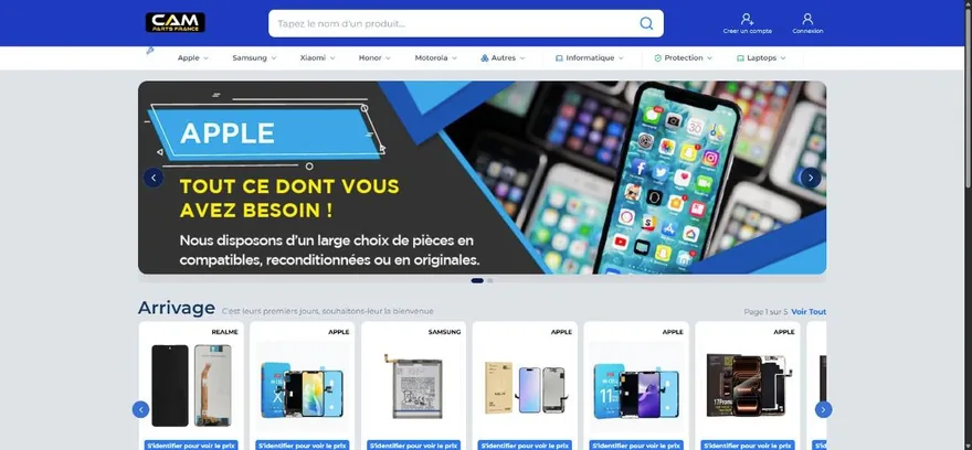 Page d'accueil du site Cam Parts France
