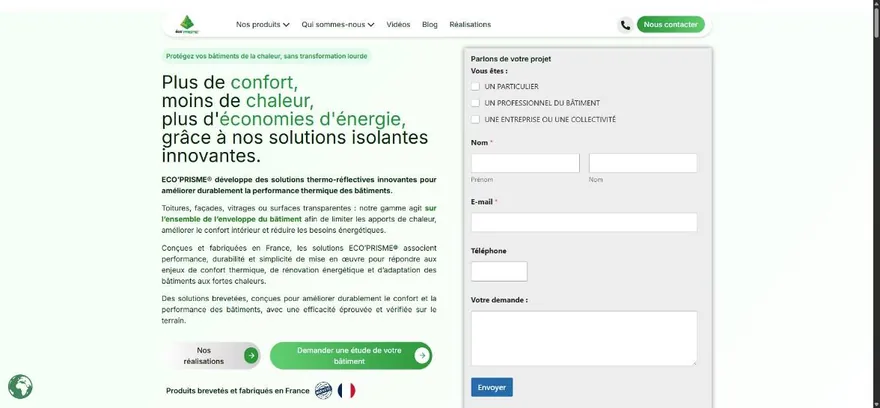 Page d'accueil du site Éco'Prisme