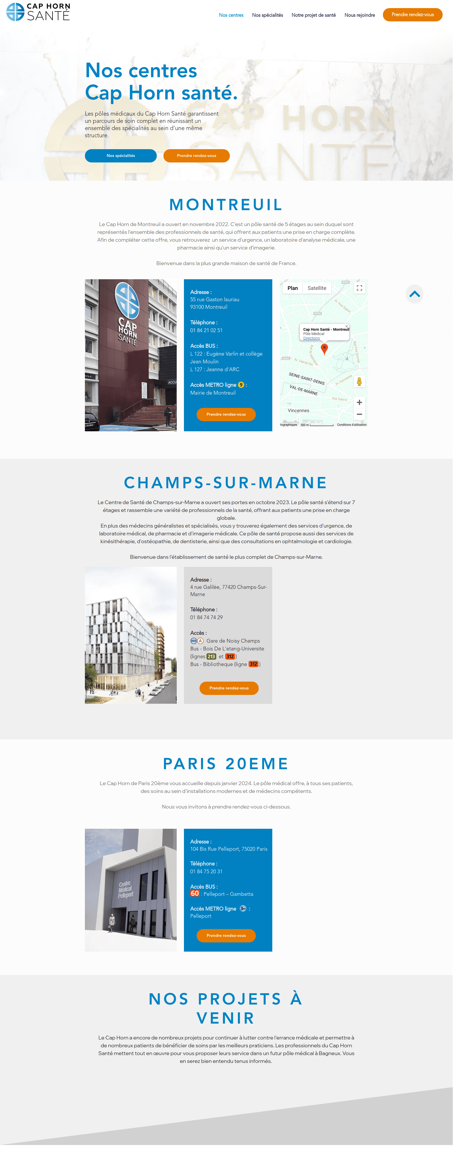 La page des centres, pensée pour le référencement local - Cap Horn Santé