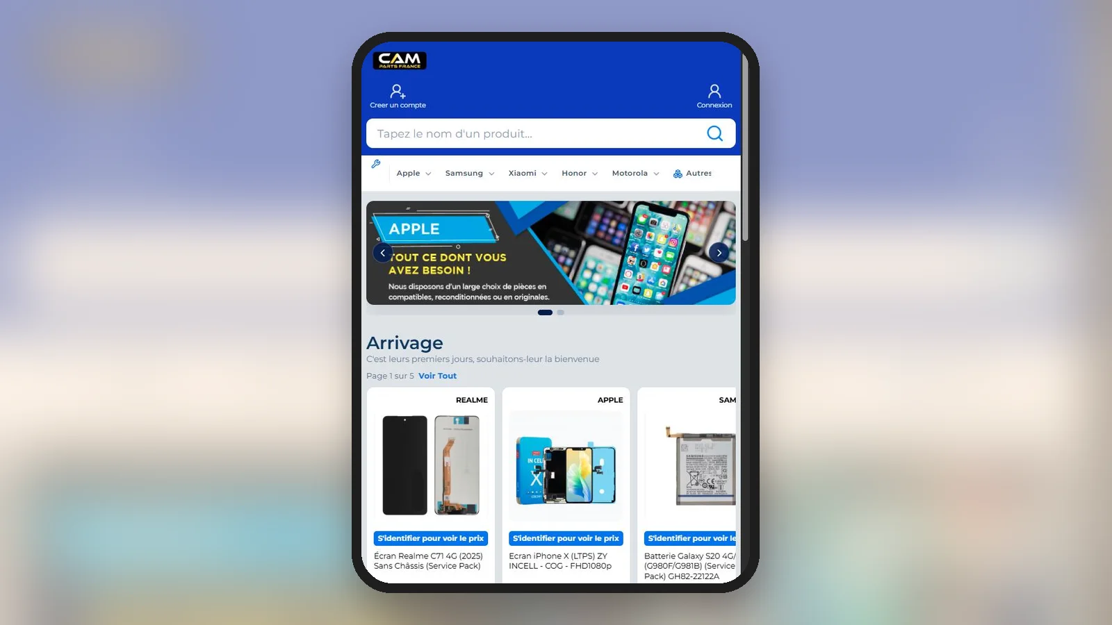 Page d'accueil du site Cam Parts France réalisé par The Wiker