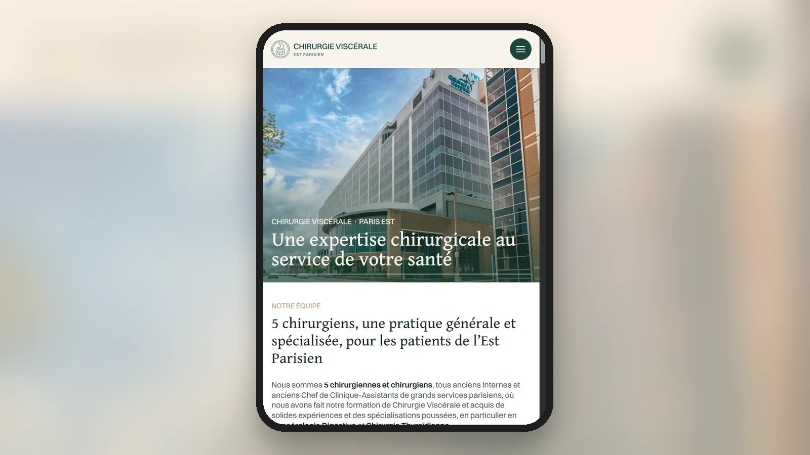 Page d'accueil du site Chirurgie Est Parisien