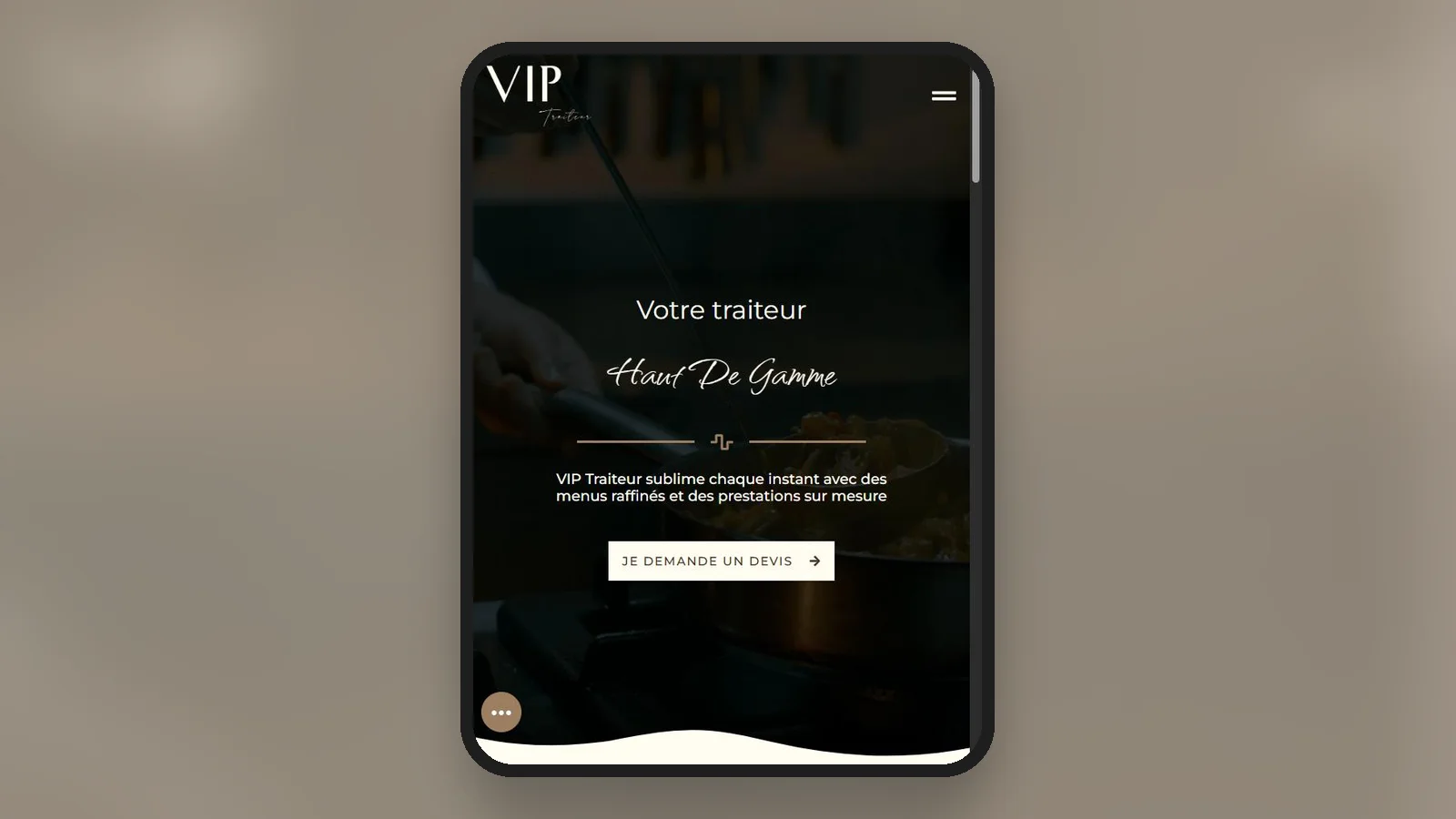 Page d'accueil du site VIP Traiteur réalisé par The Wiker