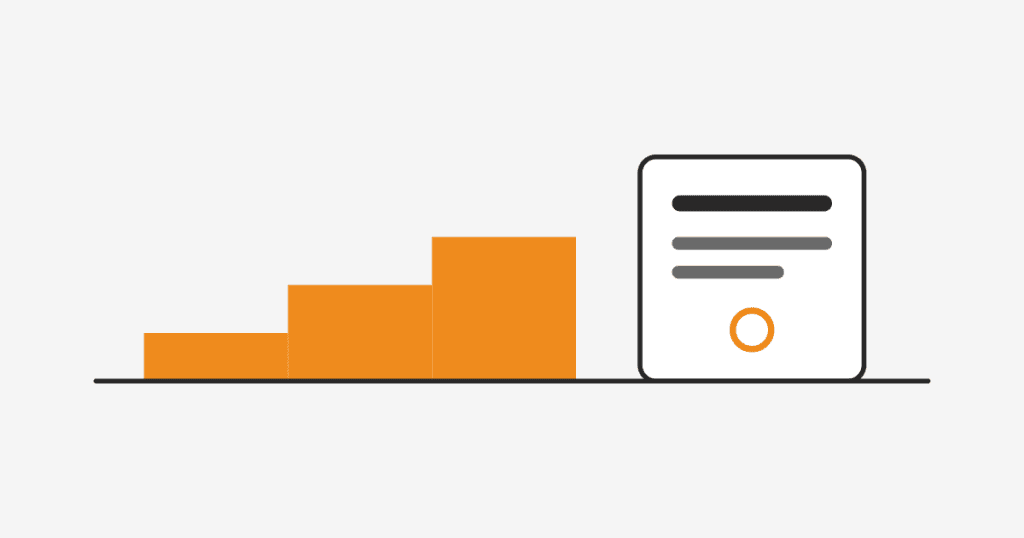 Illustration : un chemin d'accès vers une page. Trois marches orange menant à un rectangle représentant une page, sur fond clair.
